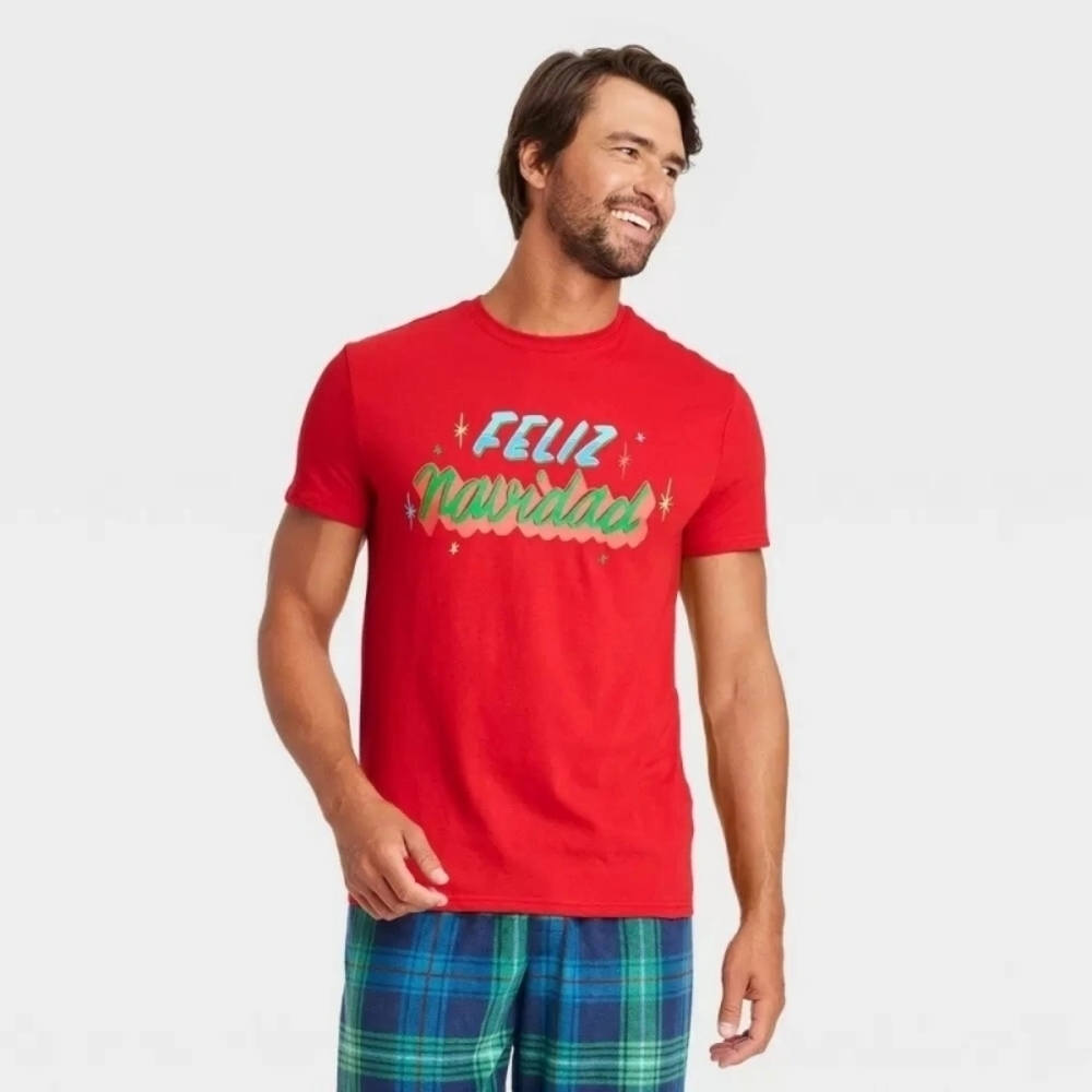 NWT Wondershop Men's Christmas Lounge Pajama T-Shirt Feliz Navidad Red Size XXL